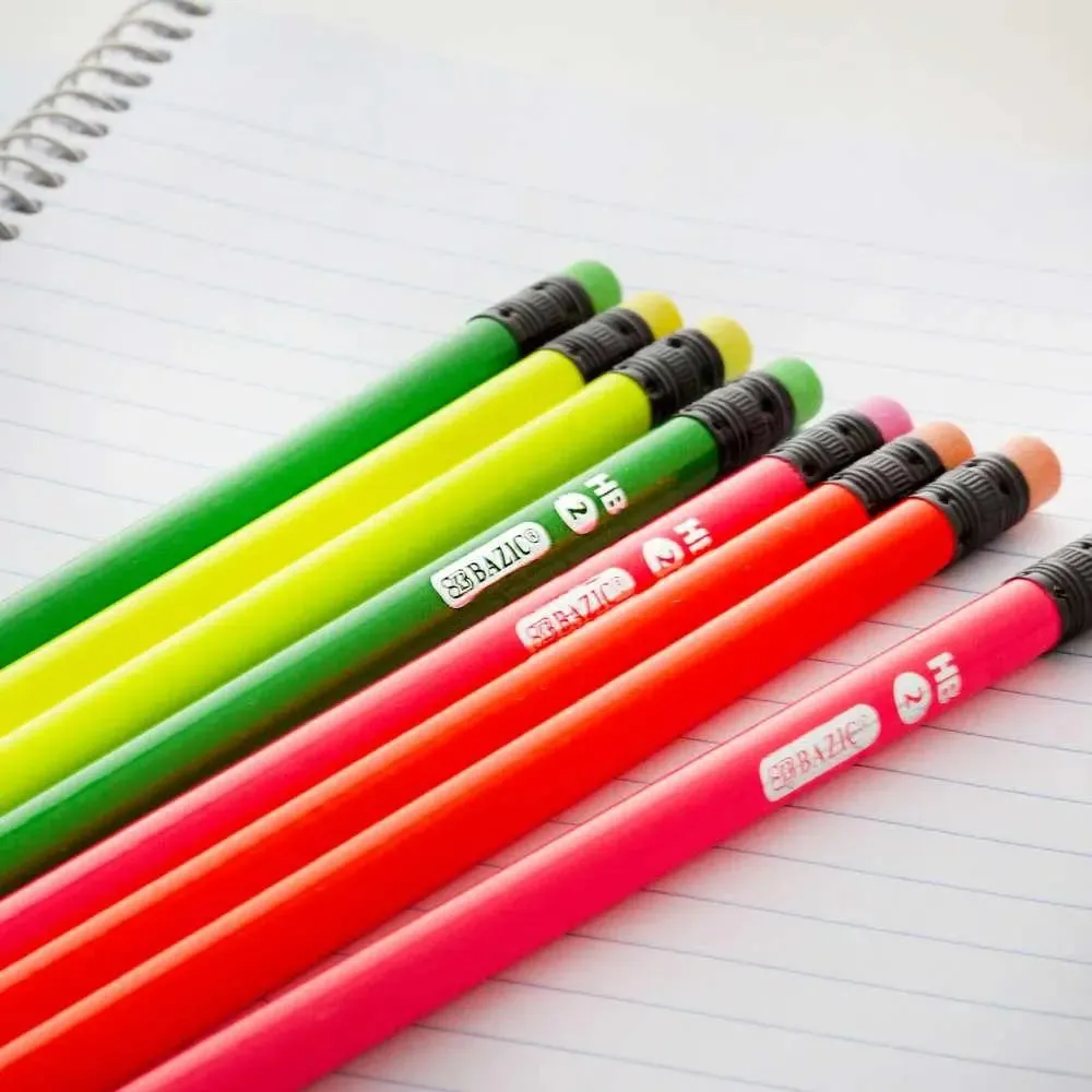 Fluorescent Wood Pencil with Eraser (8 pencils)