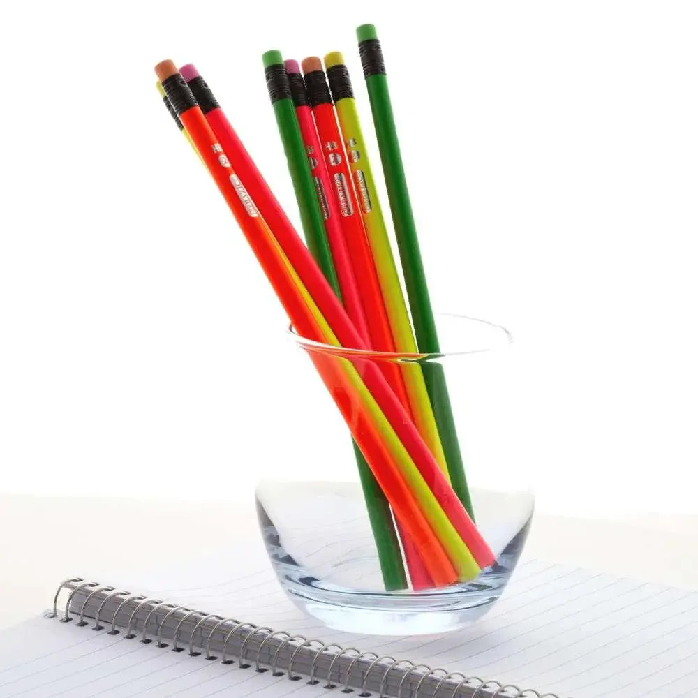 Fluorescent Wood Pencil with Eraser (8 pencils)