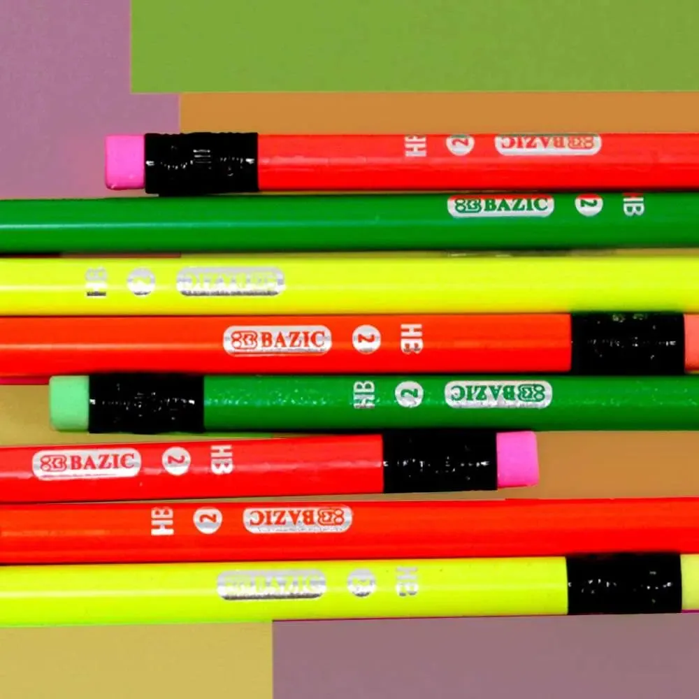 Fluorescent Wood Pencil with Eraser (8 pencils)