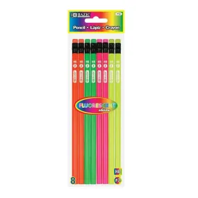 Fluorescent Wood Pencil with Eraser (8 pencils)