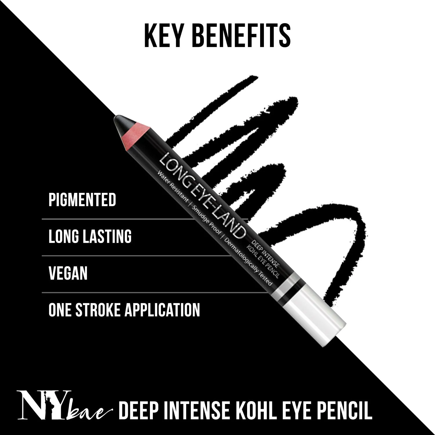Ny Bae Long Eye-Land | Deep Intense Kajal | Eye Pencil | Shimmer Finish | High Pigmentation | Enriched with Vitamin E And Castor Oil - Black