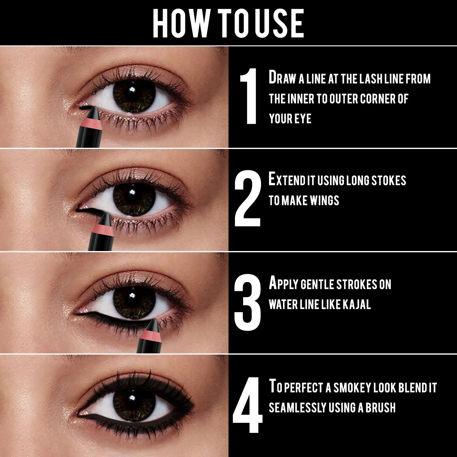 Ny Bae Long Eye-Land | Deep Intense Kajal | Eye Pencil | Shimmer Finish | High Pigmentation | Enriched with Vitamin E And Castor Oil - Black