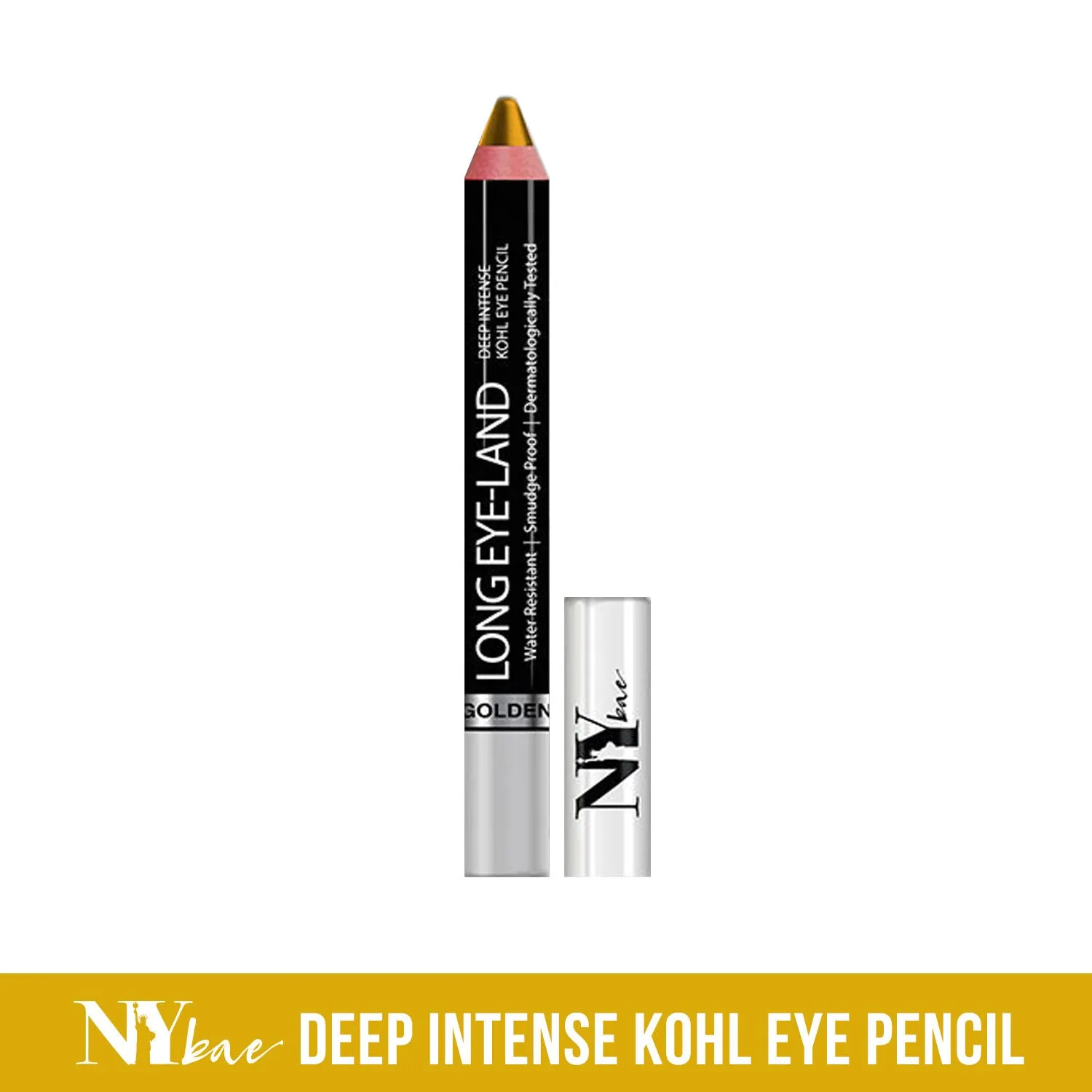 Ny Bae Long Eye-Land | Deep Intense Kajal | Eye Pencil | Shimmer Finish | High Pigmentation | Enriched with Vitamin E And Castor Oil - Golden