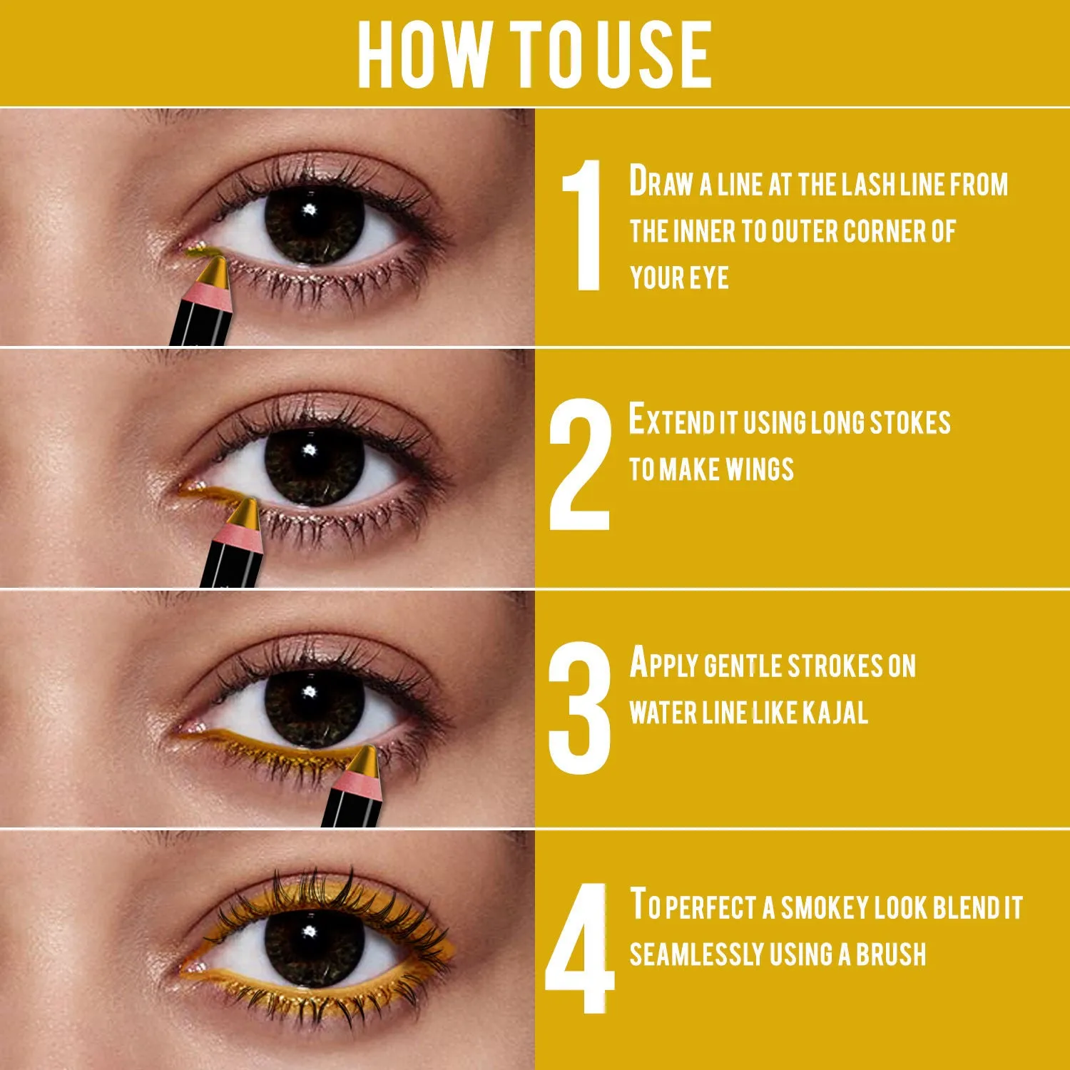 Ny Bae Long Eye-Land | Deep Intense Kajal | Eye Pencil | Shimmer Finish | High Pigmentation | Enriched with Vitamin E And Castor Oil - Golden