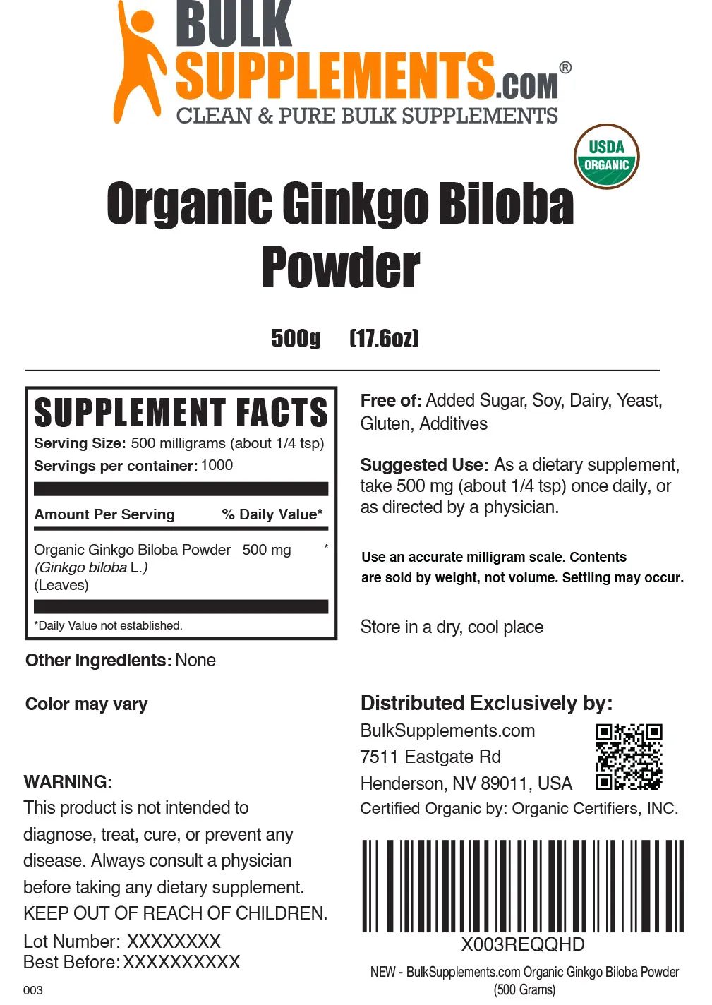 Organic Ginkgo Biloba Powder